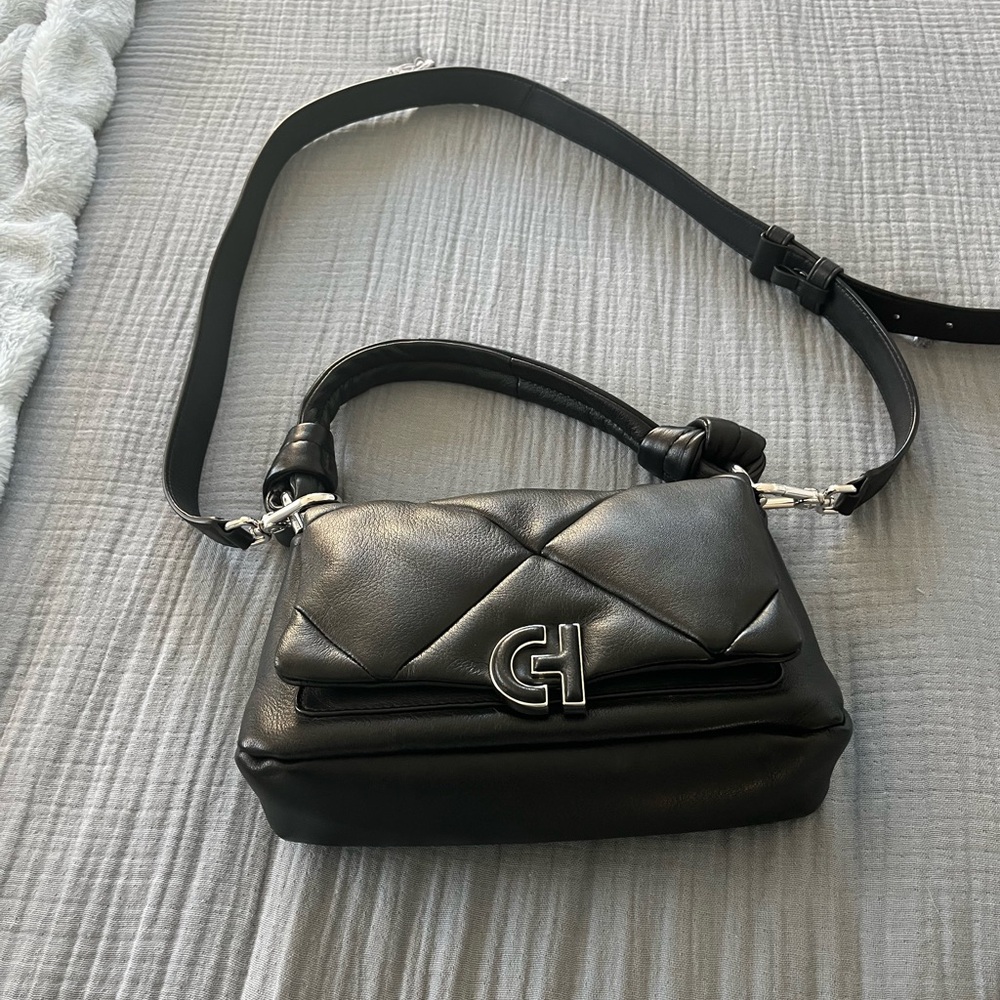 Cole Haan Black Quilted Leather Crossbody Bag with CH Logo
